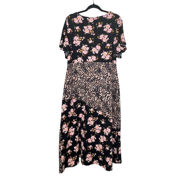 ASOS DESIGN Crinkle Wrap Midi Dress Leopard & Ditsy Floral Print Size 14 - Picture 8 of 13